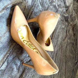 nude patent high heels
